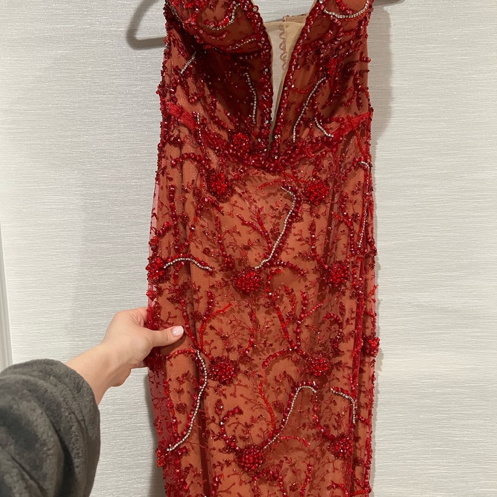 Custom Elegant Red Beaded Dress